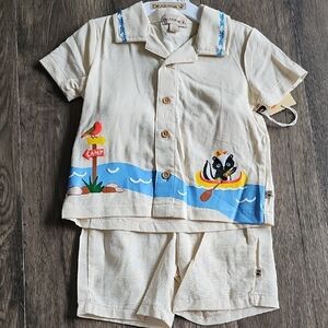 NWT BearPaw 2 Piece Short Set 2t Animals Embroidered Button Down Boy Toddler